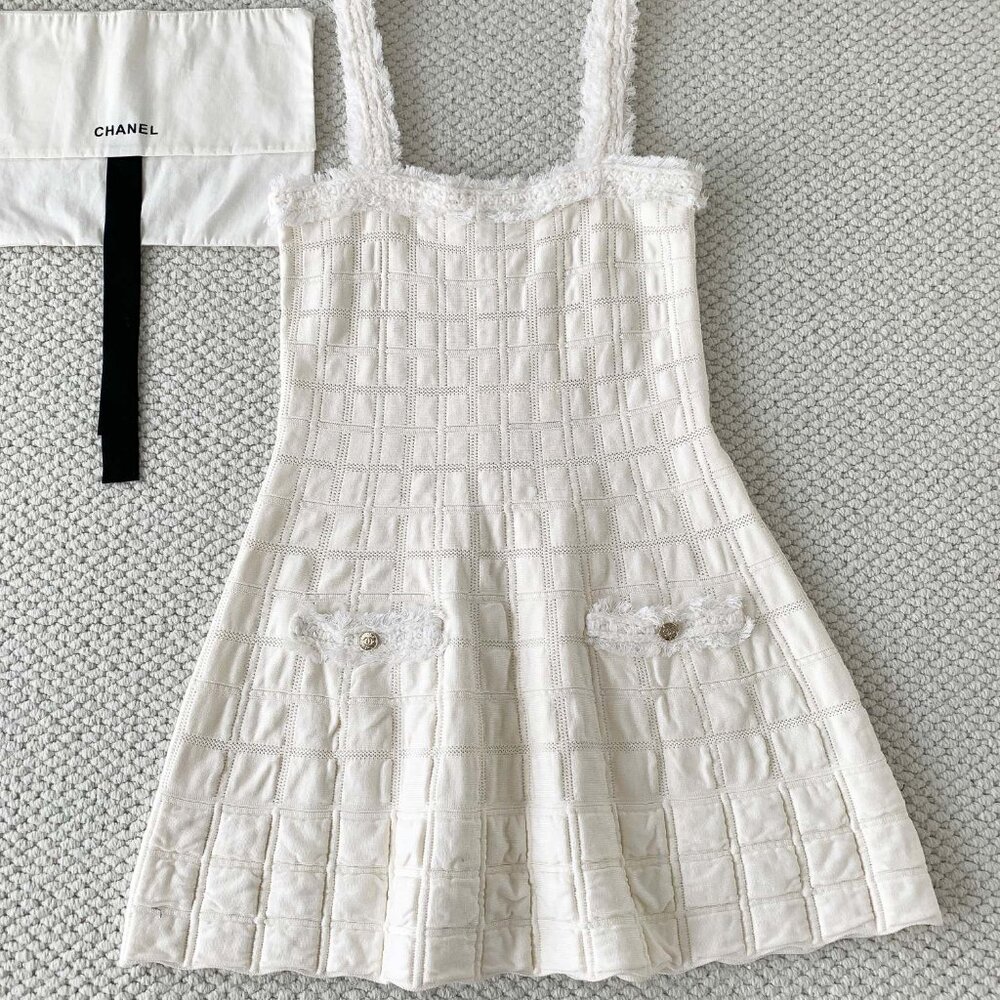 Chanel Classic Check Knit Strapless Dress